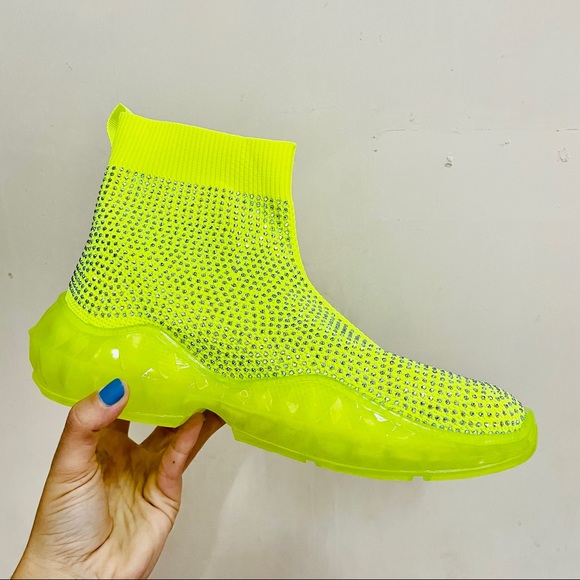 Neon yellow rhinestoned Sneaker - Picture 3 of 7